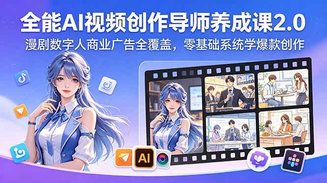（18505期）全能AI视频创作导师养成课2.0，漫剧数字人商业广告全覆盖，零基础系统学爆款创作-知创网