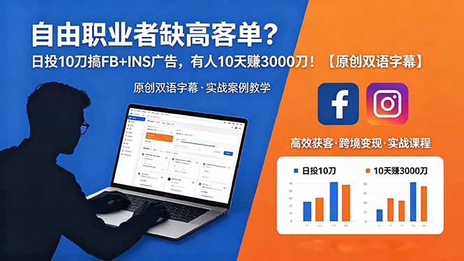 （18489期）自由职业者缺高客单？日投 10 刀搞 FB+INS 广告，有人 10 天赚 3000 刀！【原创双语字幕】-知创网