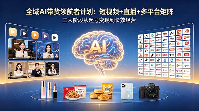 （18593期）全域AI带货领航者计划：短视频+直播+多平台矩阵，三大阶段从起号变现到长效经营-知创网
