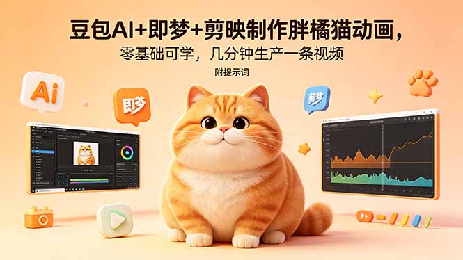 （18431期）豆包AI+即梦+剪映制作胖橘猫动画，零基础可学，几分钟生产一条视频，附提示词-知创网