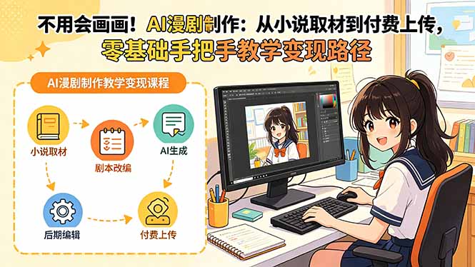 （18439期）不用会画画！AI漫剧制作：从小说取材到付费上传，零基础手把手教学变现路径-知创网