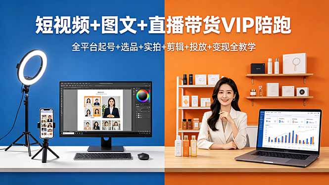 （18319期）短视频+图文+直播带货VIP陪跑，全平台起号+选品+实拍+剪辑+投放+变现全教学-知创网