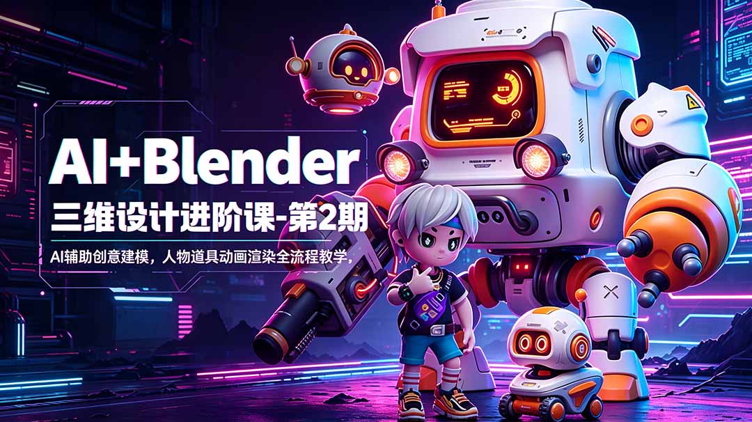 (18586期)AI+Blender三维设计进阶课-第2期:AI辅助创意建模,人物道具动画渲染全流程教学-知创网