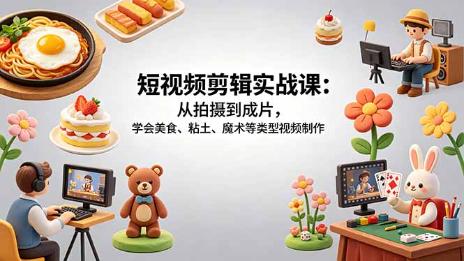 （18375期）短视频剪辑实战课：从拍摄到成片，学会美食、粘土、魔术等类型视频制作-知创网