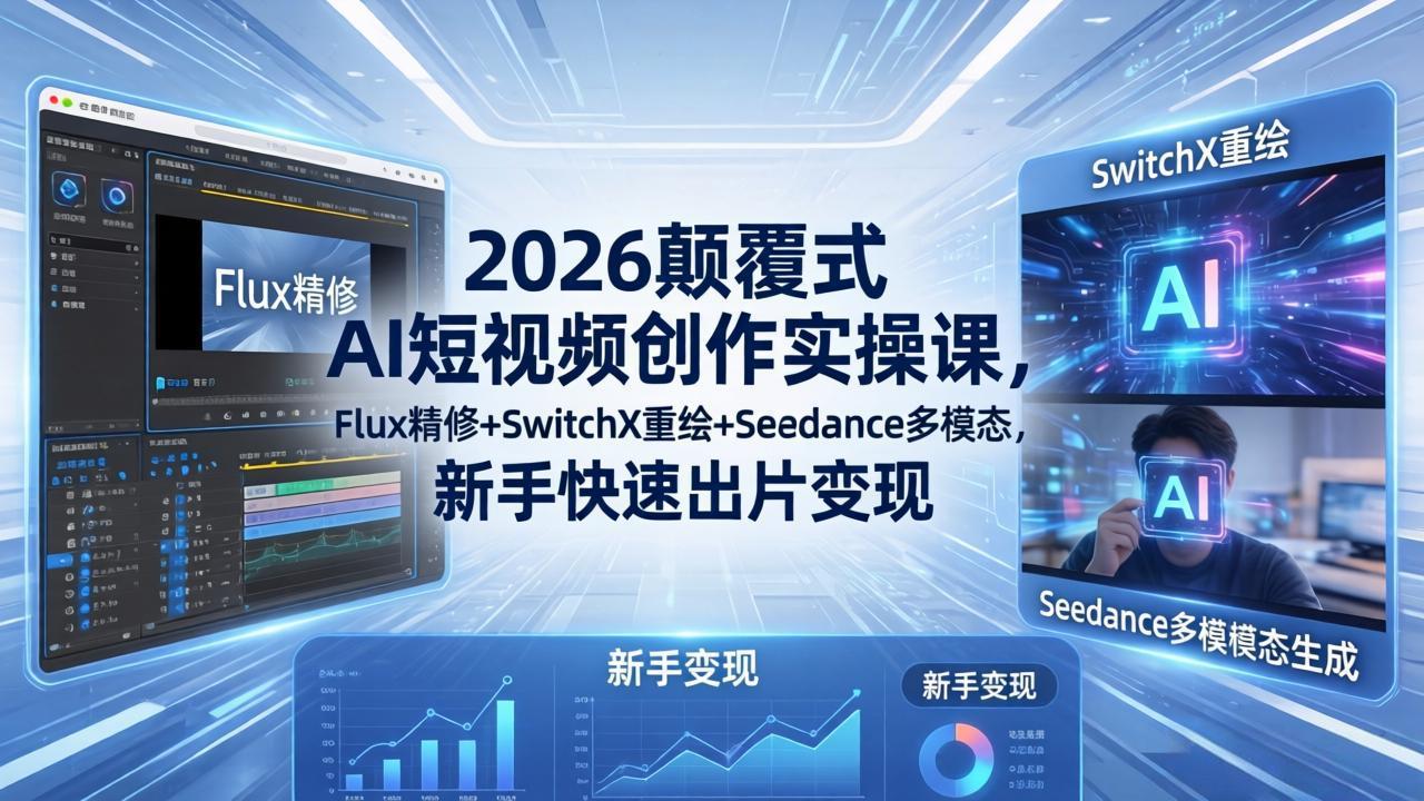 （18449期）2026颠覆式 AI短视频创作课-5月更新，Flux精修+SwitchX重绘+Seedance多模态，新手快速出片变现-知创网