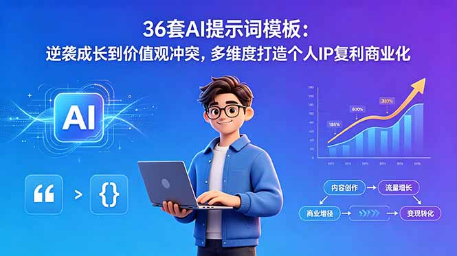 （18630期）36套AI提示词模板：逆袭成长到价值观冲突，多维度打造个人IP复利商业化-知创网