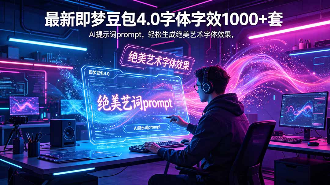 (18650期)最新即梦豆包4.0字体字效1000+套,AI提示词prompt,轻松生成绝美艺术字体效果-知创网