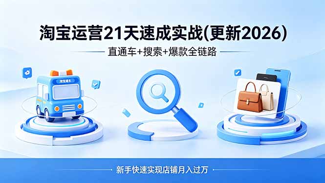 （18316期）淘宝运营21天速成实战(更新4月)，直通车+搜索+爆款全链路，新手快速实现店铺月入过万-知创网