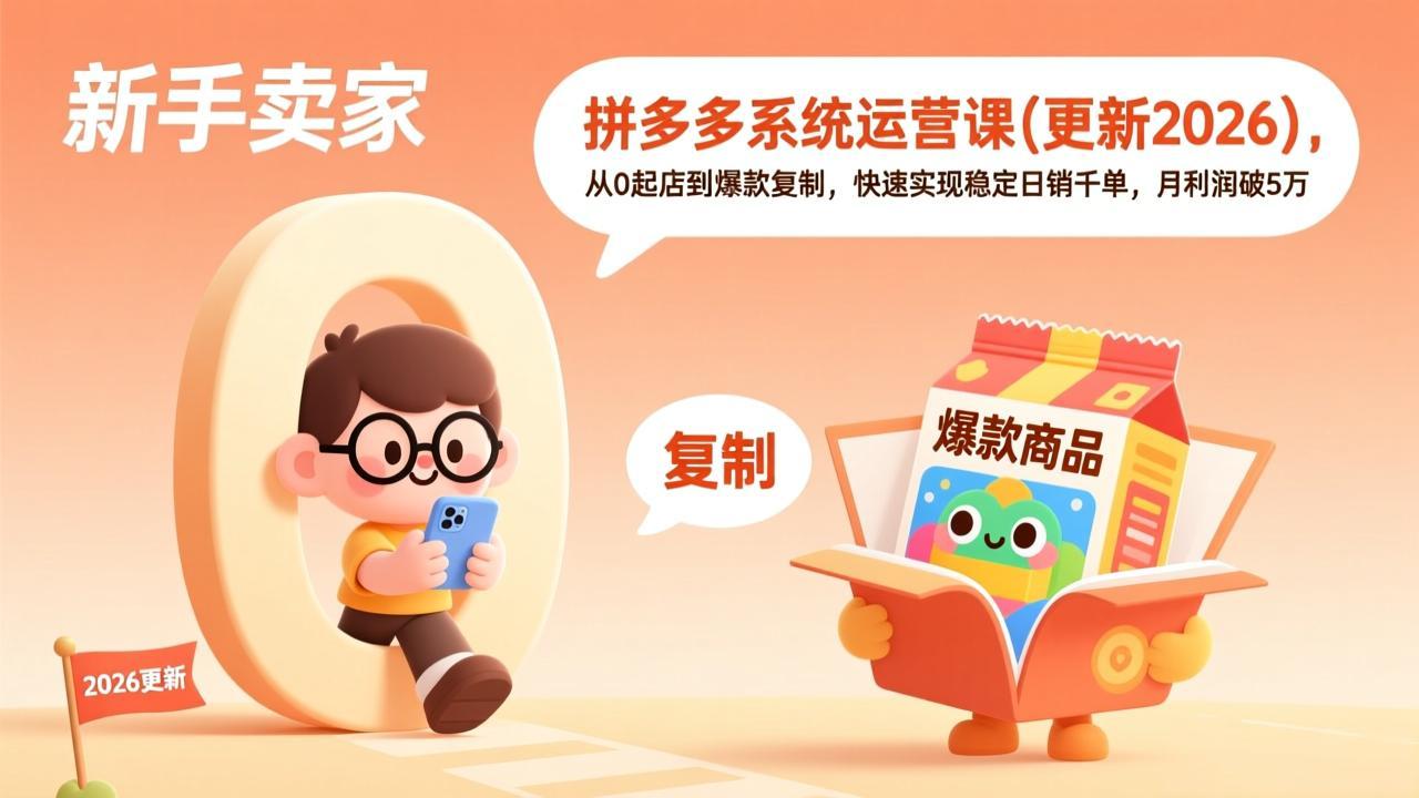 （18317期）拼多多系统运营课(更新4月)，从0起店到爆款复制，快速实现稳定日销千单，月利润破5万-知创网