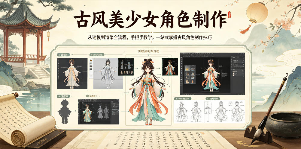 古风美少女角色制作，从建模到渲染全流程，手把手教学，一站式掌握古风角色制作技巧-知创网