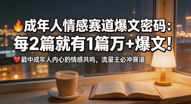 公众号流量主成年人情感心理赛道，流量最大，受众最广的主流赛道之一，平均每2篇就有1篇万爆文章-知创网