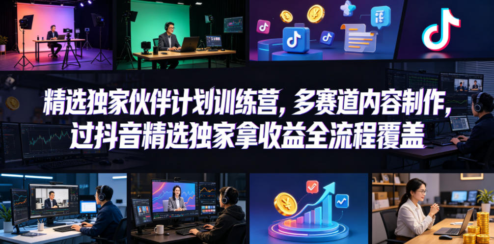 小豁食堂精选独家伙伴计划训练营，多赛道内容制作，过抖音精选独家拿收益全流程覆盖-知创网