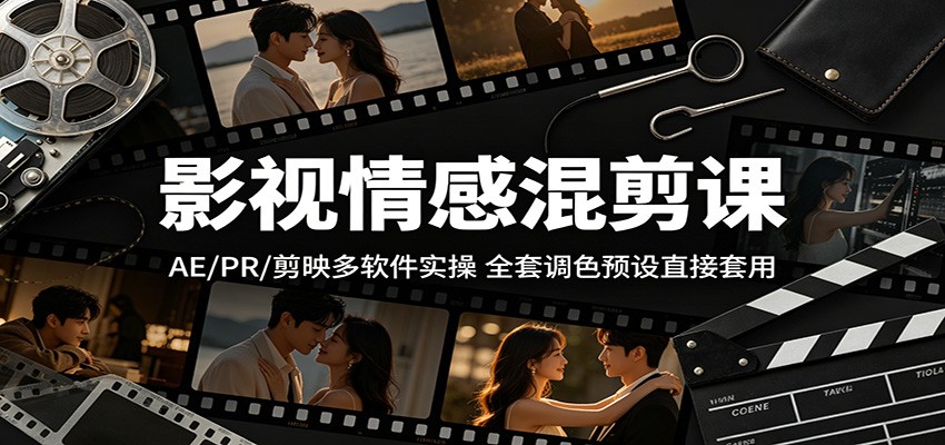 影视情感混剪课：AE/PR/剪映多软件实操，全套调色预设直接套用-知创网