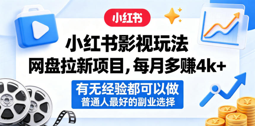 小红书影视玩法网盘拉新项目，每月多賺4k+，有无经验都可以做，普通人最好的副业选择-知创网