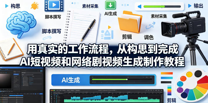 用真实的工作流程，从构思到完成AI短视频和网络剧视频生成制作教程-中英字幕-知创网
