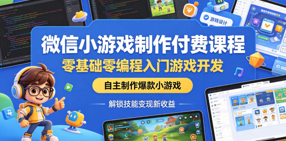 微信小游戏制作付费课程，零基础零编程入门游戏开发，自主制作爆款小游戏，解锁技能变现新收益-知创网