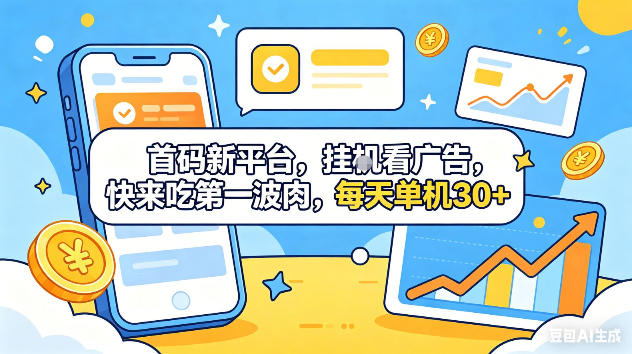 首码新平台,挂G自动看广告,快来吃第一波肉,每天单机30+,可矩阵放大【揭秘】-知创网