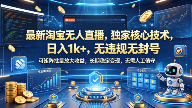 最新淘宝无人直播，独家核心技术，日入1k+，无违规无封号，可矩阵批量放大，长期稳定，无需人工值守【揭秘】-知创网