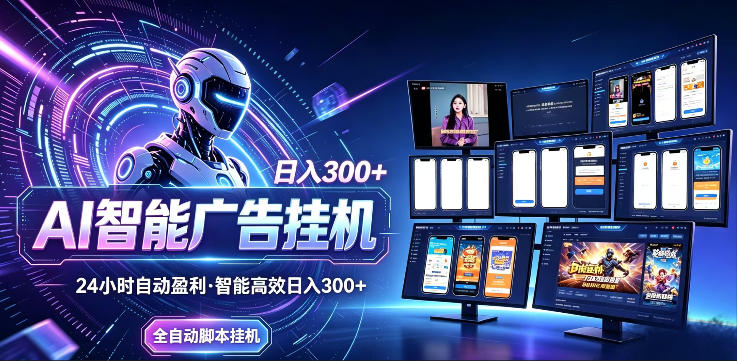 AI智能广告挂G项目，无需人工，单机稳定日入200+，可矩阵放大，24小时不间断刷广告賺收益【揭秘】-知创网