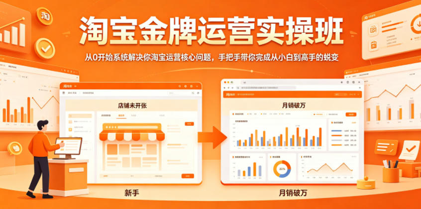 淘宝金牌运营实操班，从0开始系统解决你淘宝运营核心问题，手把手带你完成从小白到高手的蜕变-知创网