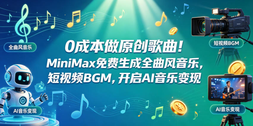 0成本做原创歌曲！MiniMax免费生成全曲风音乐，短视频BGM，开启AI音乐变现-知创网
