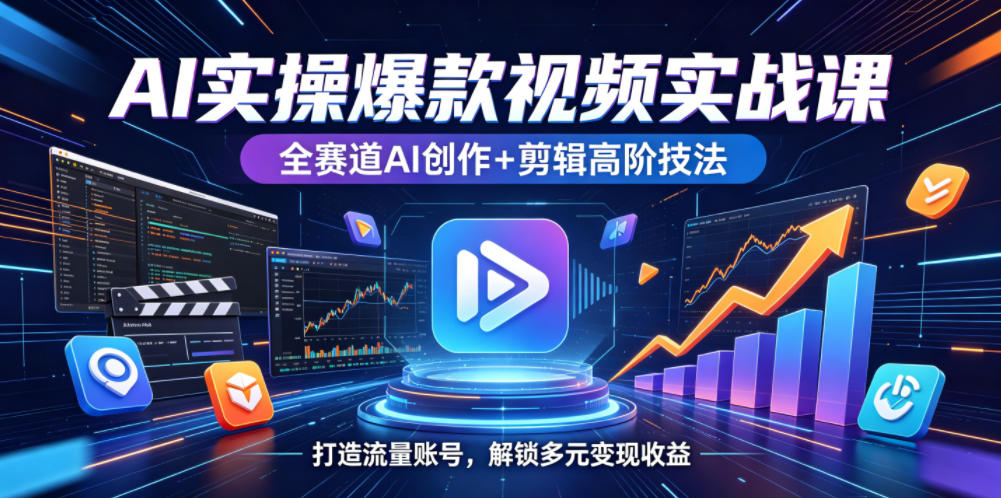 AI实操爆款视频实战课，全赛道AI创作+剪辑高阶技法，打造流量账号，解锁多元变现收益-知创网