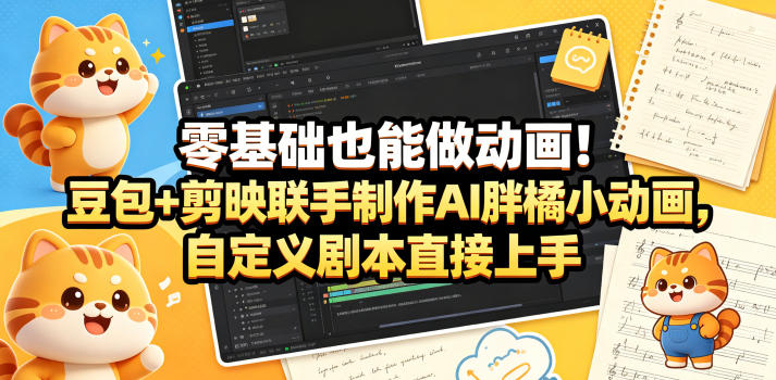 零基础也能做动画！豆包+剪映联手制作AI胖橘小动画，自定义剧本直接上手-知创网