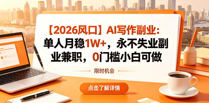 【2026风口】AI写作副业：单人月稳1W+，永不失业副业兼职，0门槛小白可做【揭秘】-知创网