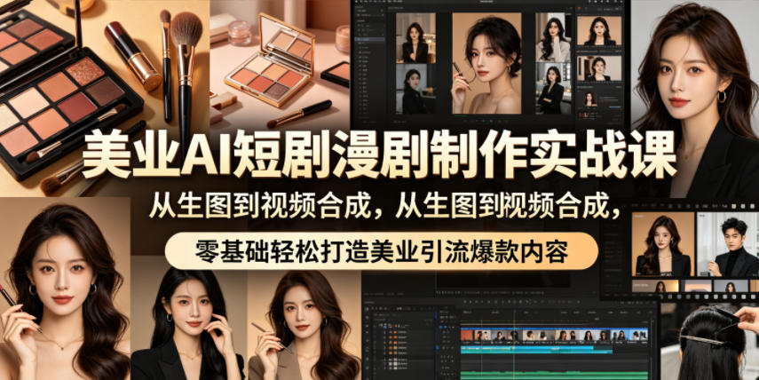 美业AI短剧漫剧制作实战课，从生图到视频合成，零基础轻松打造美业引流爆款内容-知创网