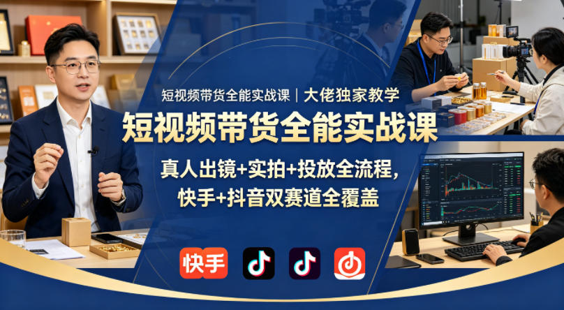 短视频带货全能实战课｜大佬独家教学，真人出镜+实拍+投放全流程，快手+抖音双赛道全覆盖-知创网