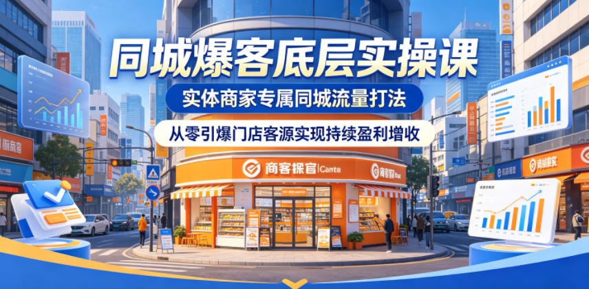 同城爆客底层实操课，实体商家专属同城流量打法，从零引爆门店客源实现持续盈利增收-知创网