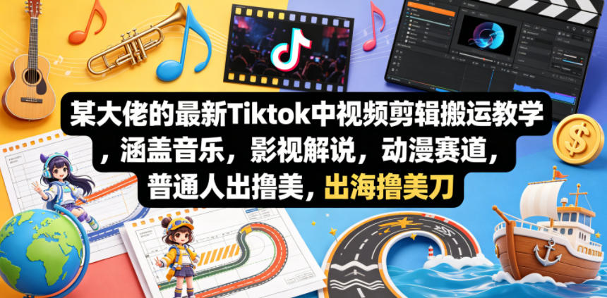 某大佬的最新Tiktok中视频剪辑搬运教学，涵盖音乐，影视解说，动漫赛道，普通人出海撸美刀-知创网