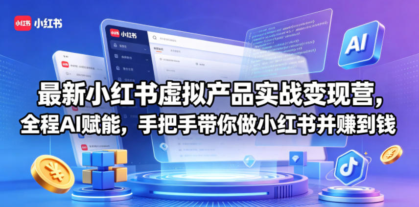 最新小红书虚拟产品实战变现营，全程AI赋能，手把手带你做小红书并赚到钱-知创网