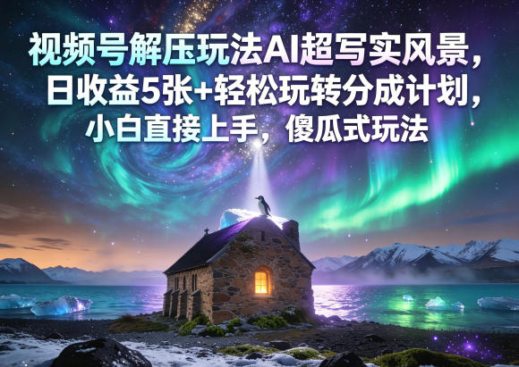 视频号解压玩法AI超写实风景，日收益5张+轻松玩转分成计划，小白直接上手，傻瓜式玩法-知创网