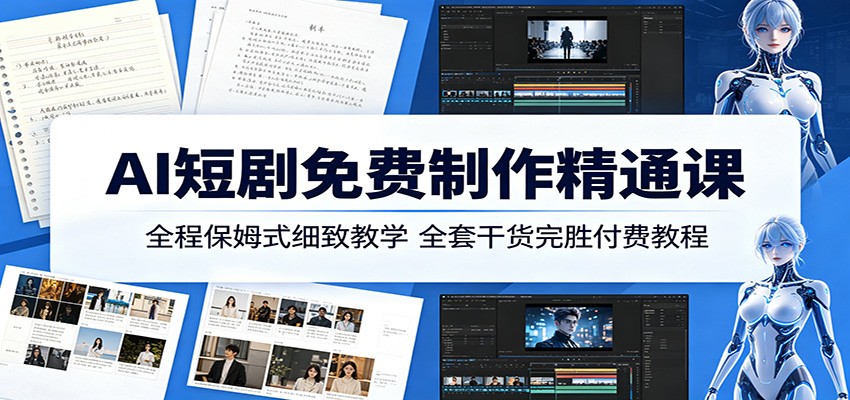 AI短剧免费制作精通课：全程保姆式细致教学，全套干货完胜付费教程-知创网