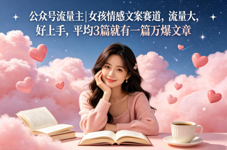 公众号流量主女孩情感文案赛道，流量大，好上手，平均3篇就有一篇万爆文章-知创网