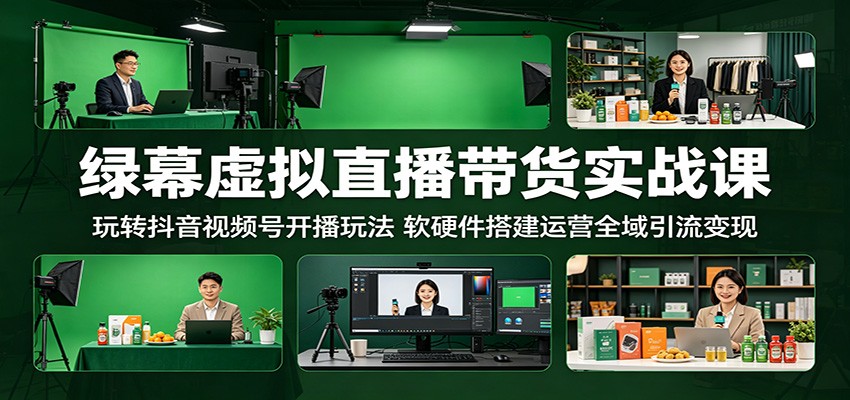 绿幕虚拟直播带货实战课：玩转抖音视频号开播玩法，软硬件搭建运营全域引流变现-知创网