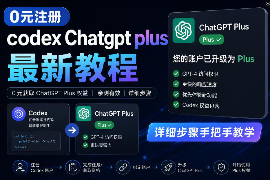 0元全自动注册codex gpt plus最新教程,0元获取GPT Plus权益,手把手详细教学-知创网