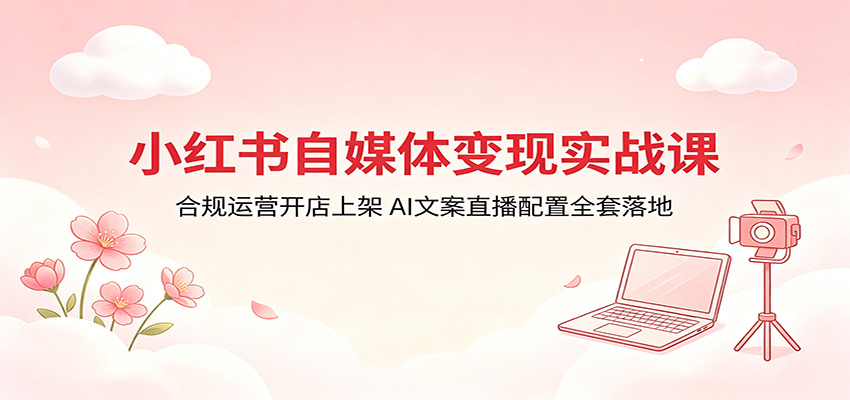 小红书自媒体变现实战课：合规运营开店上架，AI文案直播配置全套落地-知创网