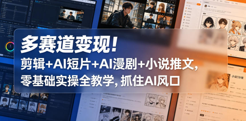 多赛道变现！剪辑+AI短片+AI漫剧+小说推文，零基础实操全教学，抓住AI风口-知创网