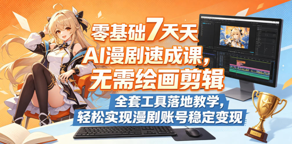 零基础7天AI漫剧速成课，无需绘画剪辑，全套工具落地教学，轻松实现漫剧账号稳定变现-知创网