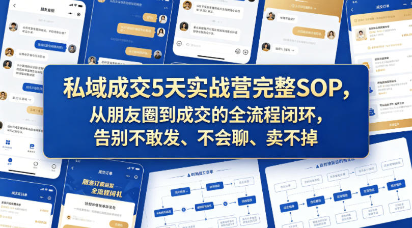 私域成交5天实战营完整SOP，从朋友圈到成交的全流程闭环，告别不敢发、不会聊、卖不掉-知创网