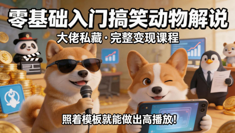 零基础入门搞笑动物解说，大佬私藏完整变现课程，照着模板就能做出高播放-知创网