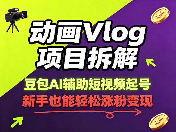 动画Vlog项目拆解，豆包AI辅助短视频起号，新手也能轻松涨粉，43条作品涨粉8.3W-知创网