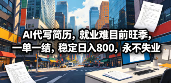 AI代写简历，就业难目前旺季，一单一结，稳定日入800，永不失业-知创网