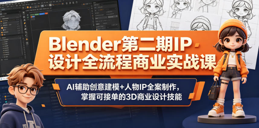 Blender第二期IP设计全流程商业实战课,AI辅助创意建模+人物IP全案制作,掌握可接单的3D商业设计技能-知创网