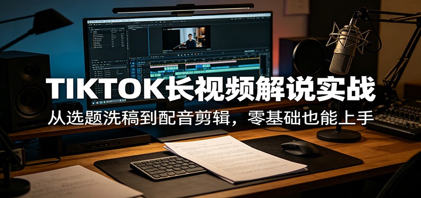 TIKTOK长视频解说实战：从选题洗稿到配音剪辑，零基础也能上手-知创网