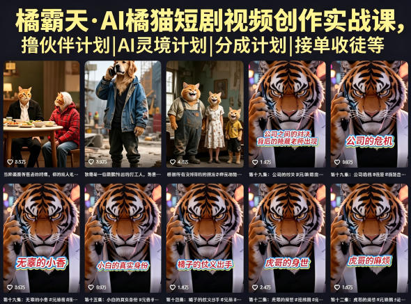 橘霸天·AI橘猫短剧视频创作实战课，撸伙伴计划|AI灵境计划|分成计划|接单收徒等-知创网