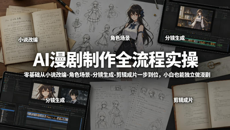 AI漫剧制作全流程实操，零基础从小说改编-角色场景-分镜生成-剪辑成片一步到位，小白也能独立做漫剧-知创网