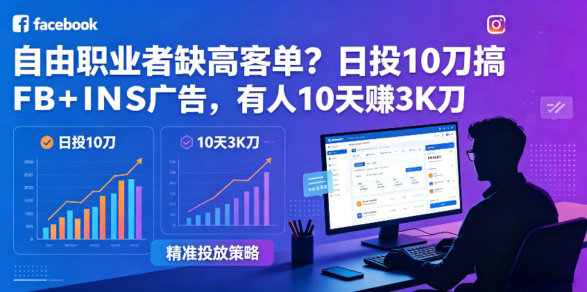 自由职业者缺高客单？日投10刀搞FB+INS广告，有人10天赚3K刀！【原创双语字幕】-知创网